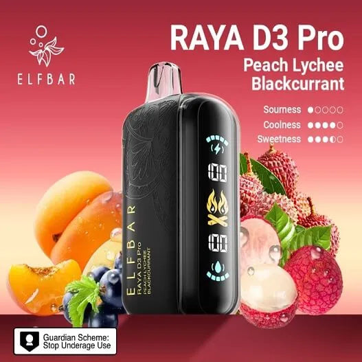 Elf Bar Raya D3 Pro 30 K – Peach Lychee Blackcurrant - Vape Shop Goa